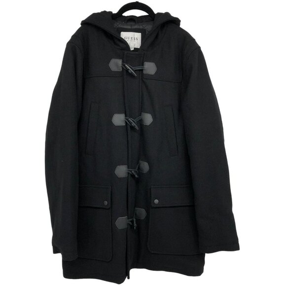 Guess Black Wool Blend Duffle Coat size L - Picture 1 of 16